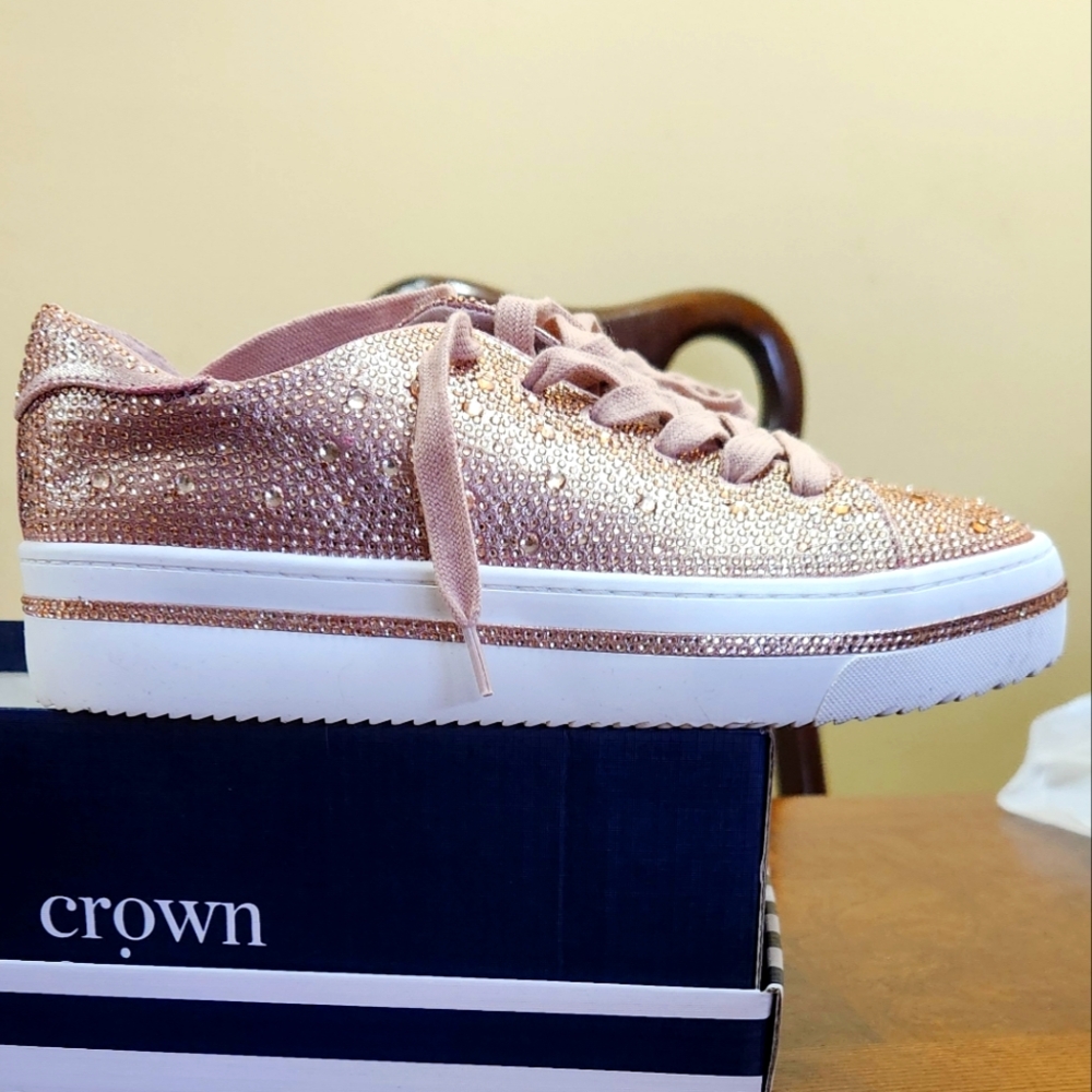 Crown & Ivy Rosegold Lara Bling Sneakers. With Original Box.